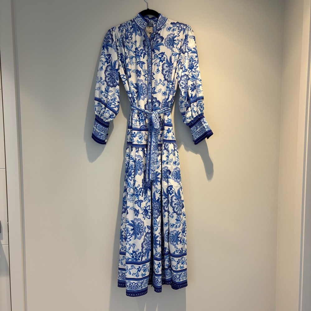 Blue & White Paisley Print Maxi Dress